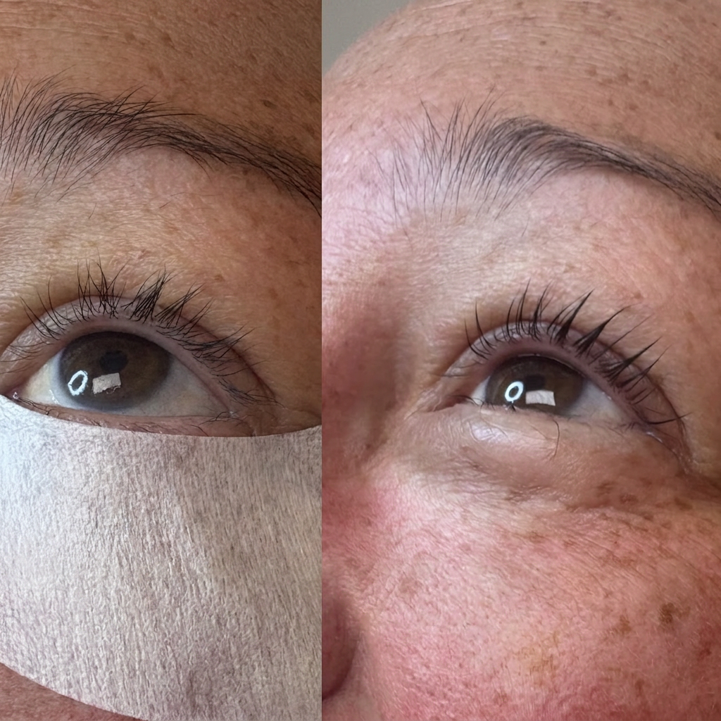 Before and after Korean lash lift and tint